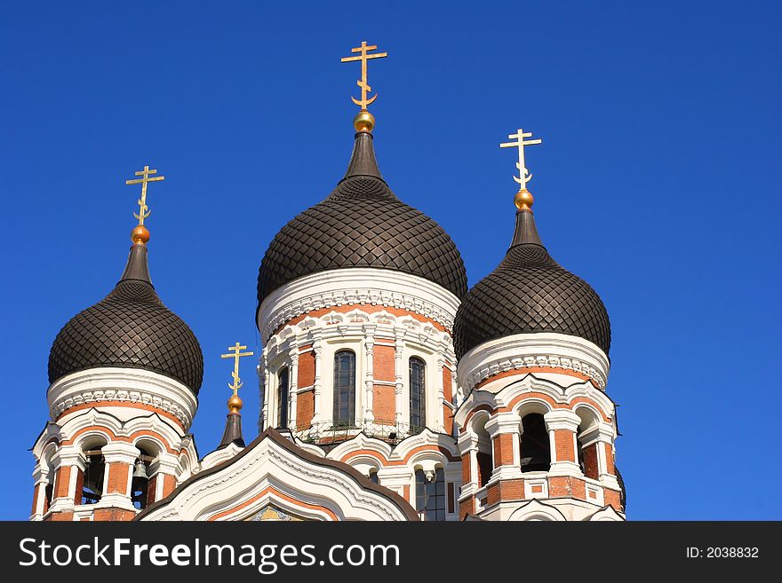 Domes of Russian church in Tallinn, Estonia
