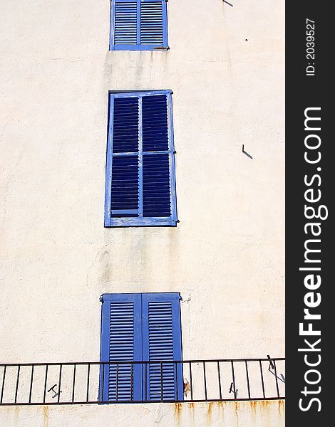 Typical blue windows of the town of Cadaques, Catalonia, Spain, Europe