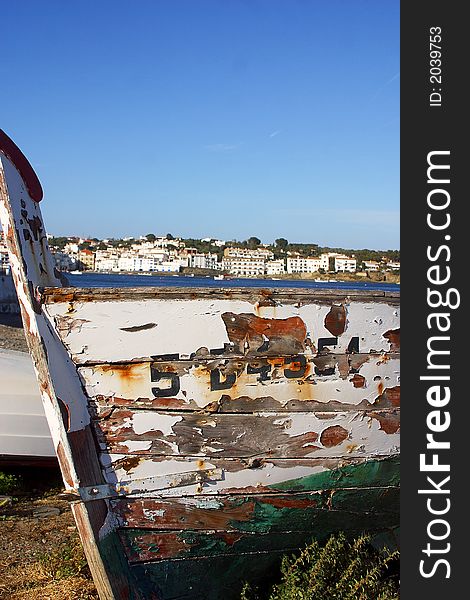 Old fisherboat on land at Cadaques. Old fisherboat on land at Cadaques