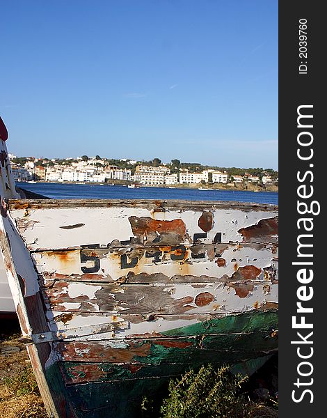 Old fisherboat on land at Cadaques. Old fisherboat on land at Cadaques