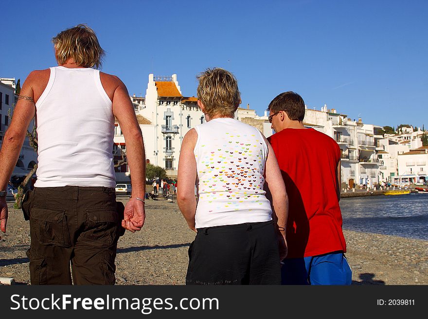 Tourists enjoying the sun in the town of Cadaques, Catalonia, Spain, Europe