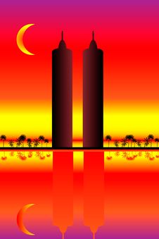 Two Skyscrapers At Sunset Royalty Free Stock Image Two Skyscrapers At Sunset Royalty Free Stock Image