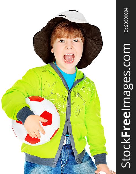 Portrait of a funny boy in a ball hat. Isolated over white background. Portrait of a funny boy in a ball hat. Isolated over white background.