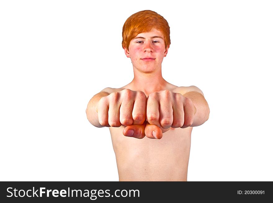 Cute Boy With Fist Isolated On