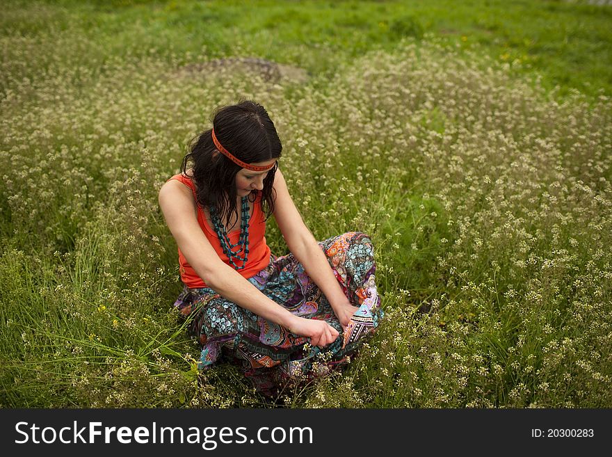 Girl in hippy style dreaming. Girl in hippy style dreaming