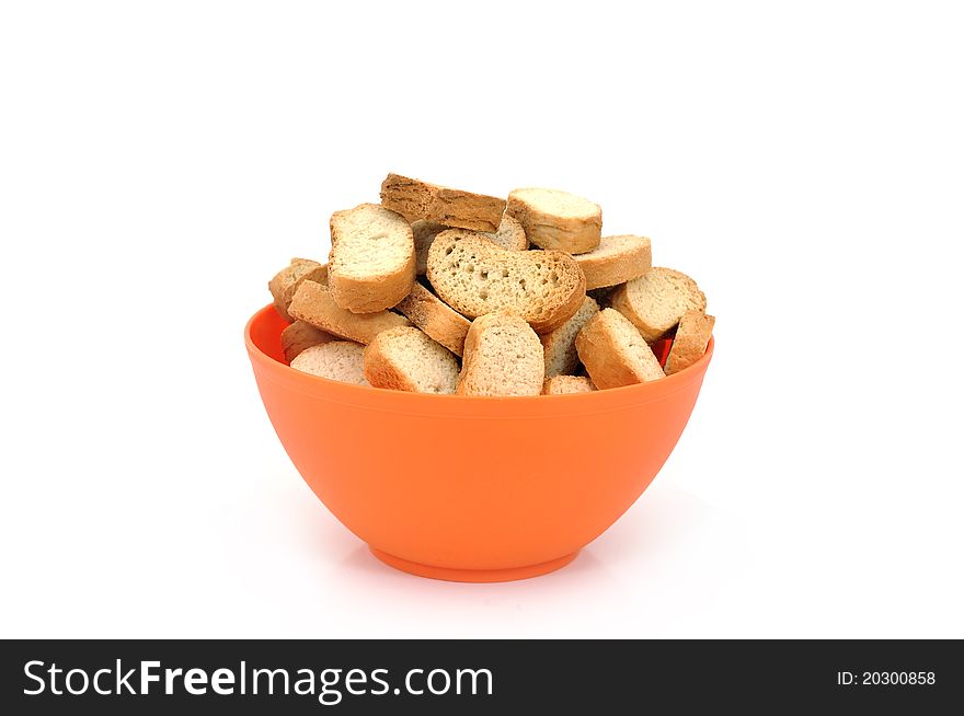 Orange Bowl with bread crumbs. Orange Bowl with bread crumbs