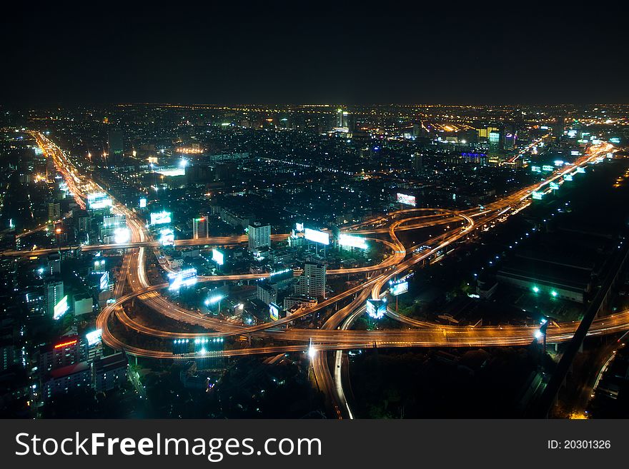 An elevated view of Bangkok highway at night. An elevated view of Bangkok highway at night