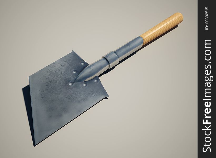 Military shovel over gray background