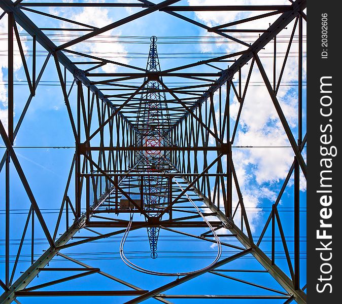 Electricity tower in detail with blue sky. Electricity tower in detail with blue sky