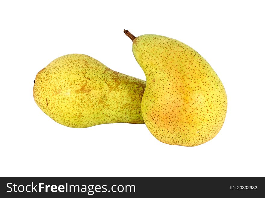 Two ripe fresh yellow pear, isolated on white. Two ripe fresh yellow pear, isolated on white