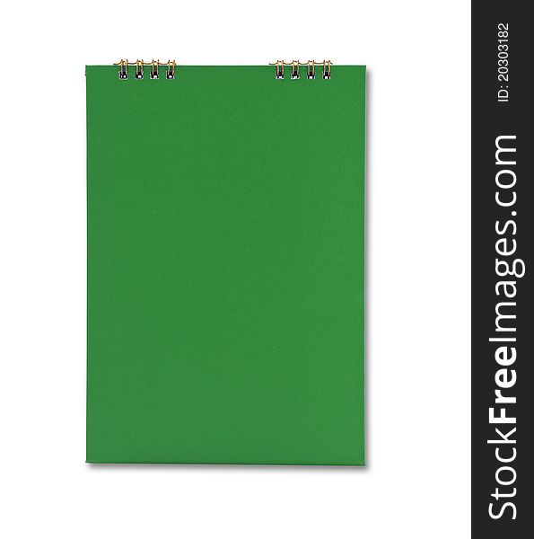 Green notebook isolated on white background