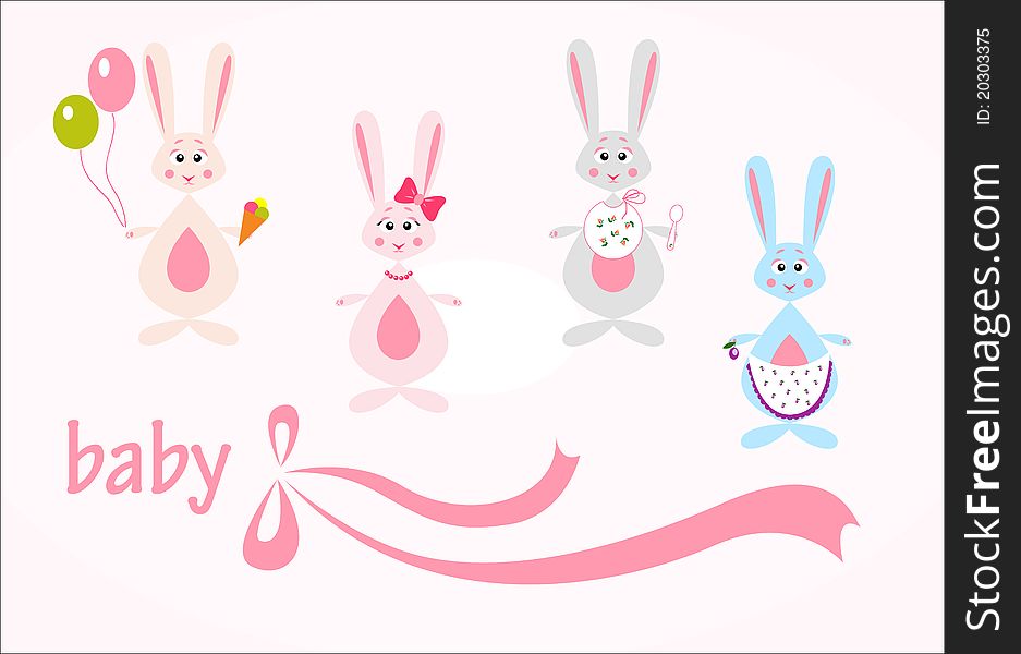 Set of cute hares, baby background