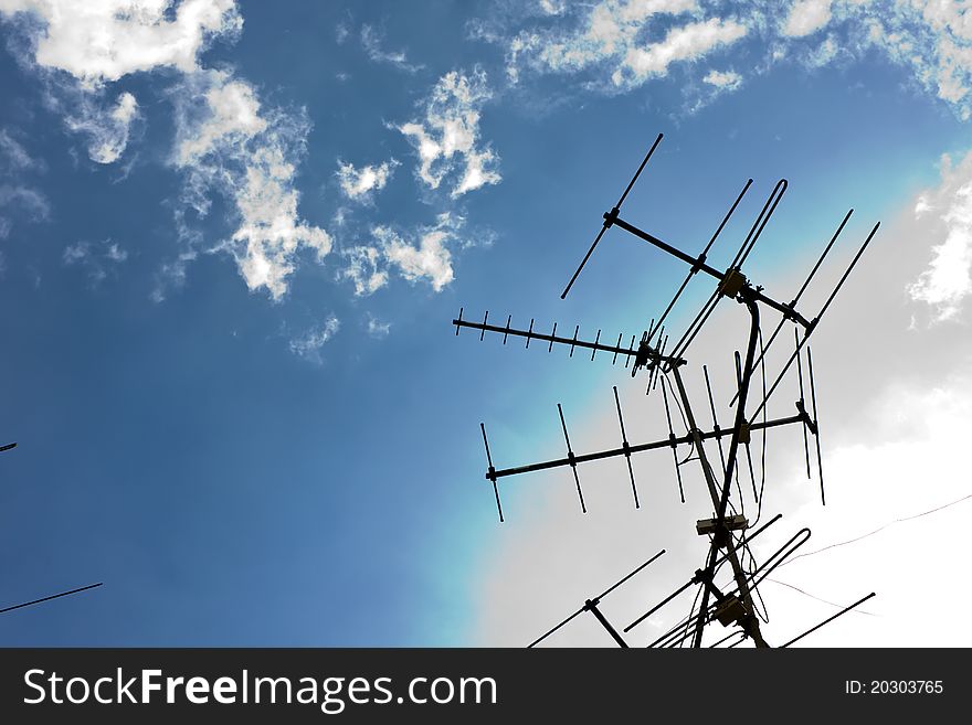 Home TV antennas mounted on sky