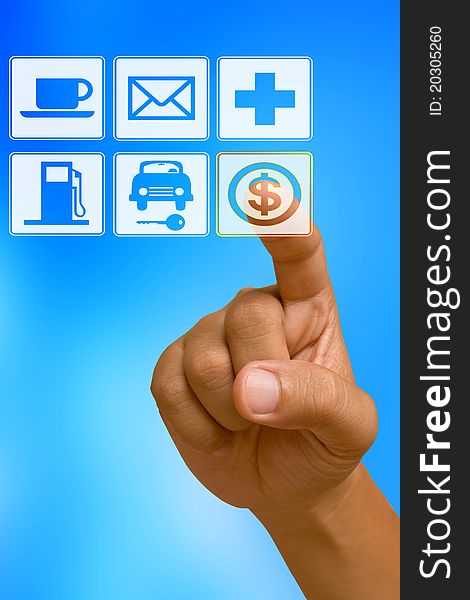 Touch-screen digital interface with icons of connected electronic devices. Touch-screen digital interface with icons of connected electronic devices