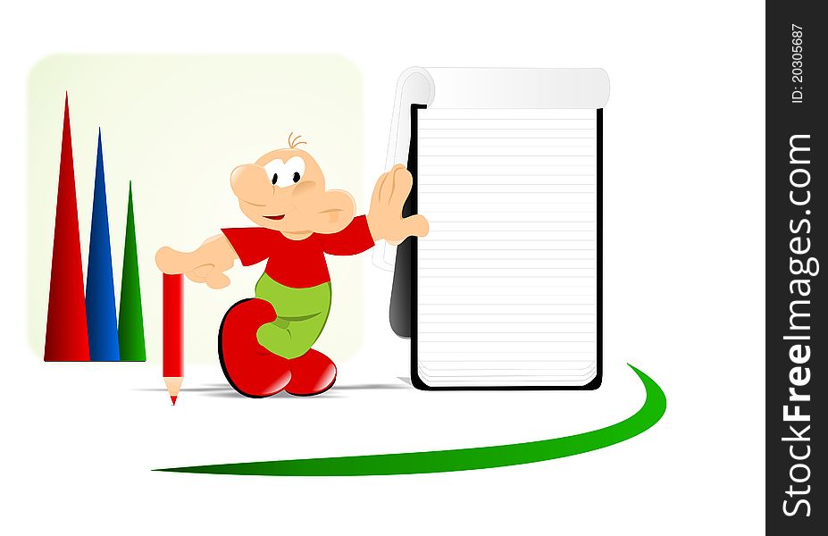 Cartoon man and notepad, cdr vector