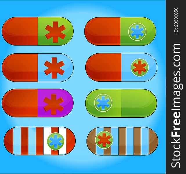 Vitamin medic colored pills sign set