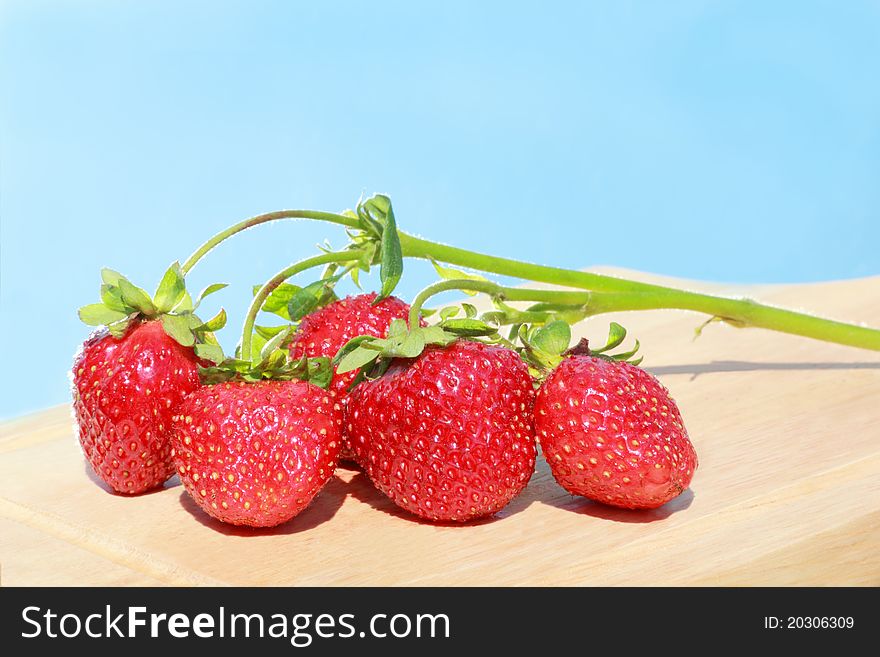 Sprig Of Strawberries On The Sky Background