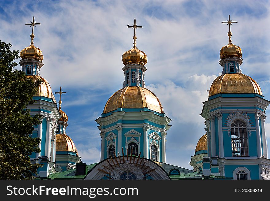 St. Nicholas cathedral with blue sky in Saint-Petersburg, Russia. St. Nicholas cathedral with blue sky in Saint-Petersburg, Russia