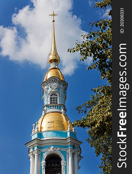 St. Nicholas cathedral with blue sky in Saint-Petersburg, Russia. St. Nicholas cathedral with blue sky in Saint-Petersburg, Russia