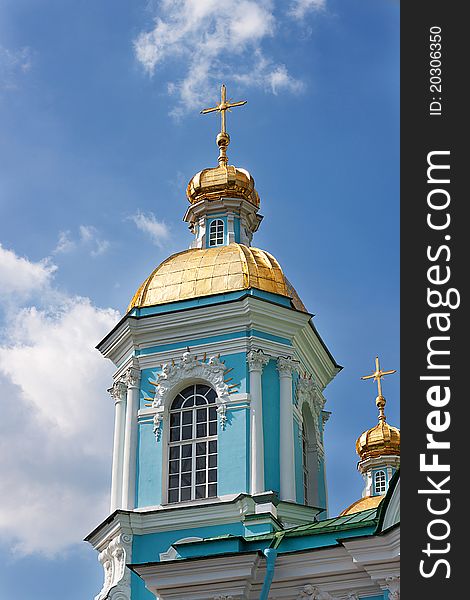 St. Nicholas cathedral with blue sky in Saint-Petersburg, Russia. St. Nicholas cathedral with blue sky in Saint-Petersburg, Russia