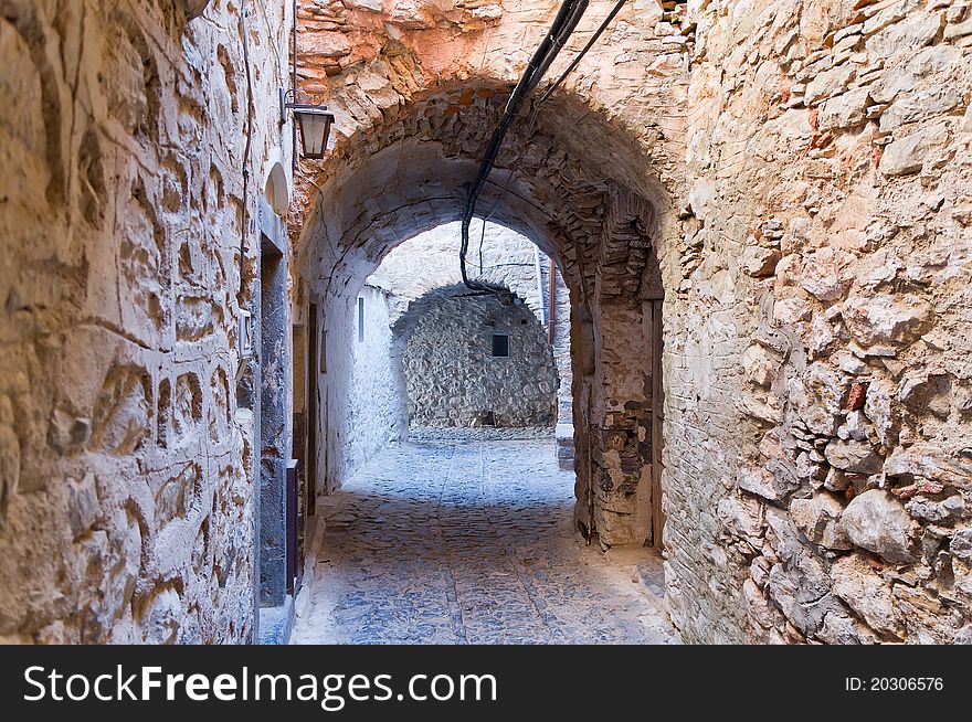 Arches in the village of Mesta in Chios, Greece