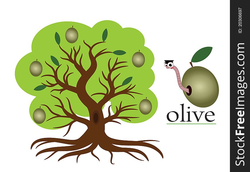 Oive tree , letters oive, isolated. Oive tree , letters oive, isolated