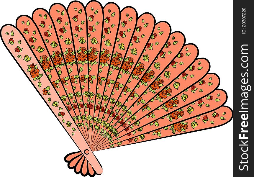 Cartoon vintage woman's fan.illustration for a design