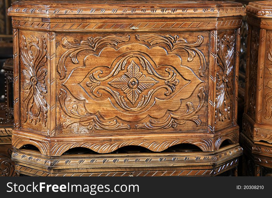 A view of Anatolian wooden trunk in the bazaar.