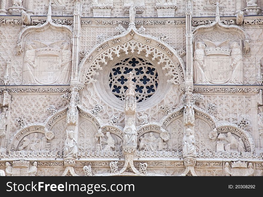 Detail of the Gothic facade of the Church of San Pablo in Valladolid, Spain