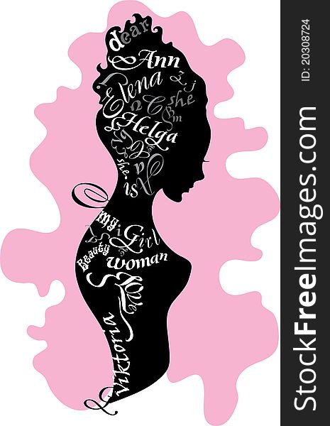 Woman silhouette made from names and letters. Woman silhouette made from names and letters