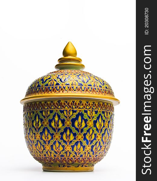 Colorful Thai pottery with white background