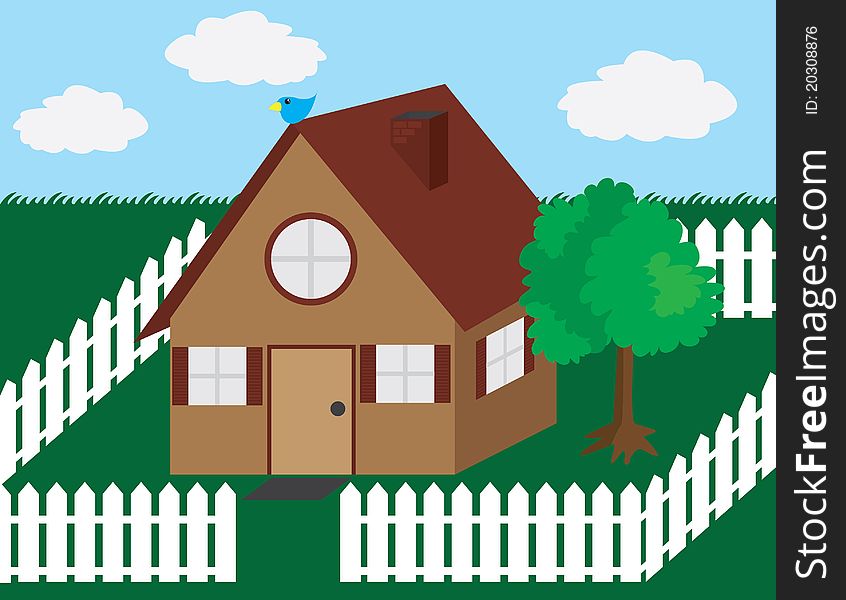 Home illustration with picket fence. Home illustration with picket fence.