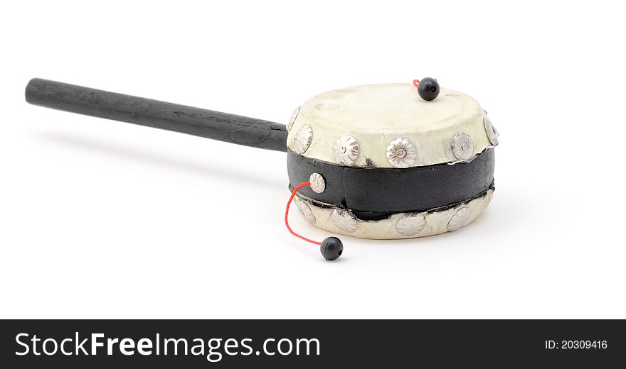 A dumplin drum (twisting hand drum) isolated on a white background.