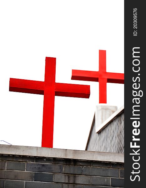 Red cross on the roof of church in china