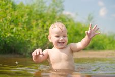 Adorable Baby Play Near River Coast Stock Photo Adorable Baby Play Near River Coast Stock Photo