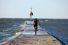 Cyclist And The Sea Royalty Free Stock Photo Cyclist And The Sea Royalty Free Stock Photo