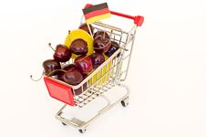 Shopping Cart With Plum And Cherry Royalty Free Stock Photo Shopping Cart With Plum And Cherry Royalty Free Stock Photo
