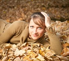 Young Woman In Autumn Leaves Royalty Free Stock Image Young Woman In Autumn Leaves Royalty Free Stock Image