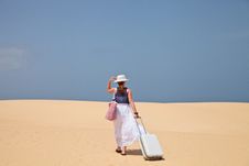 Woman Walking On A Sand To The Sea Royalty Free Stock Image
