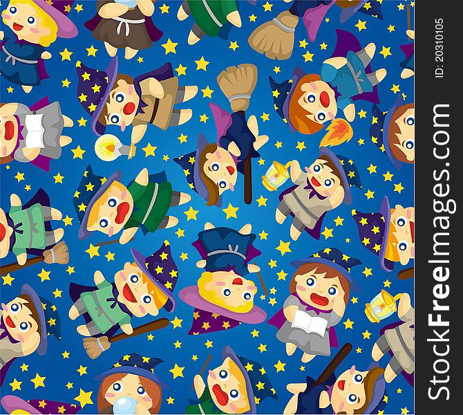 Cartoon Wizard And Witch Magic Seamless Pattern