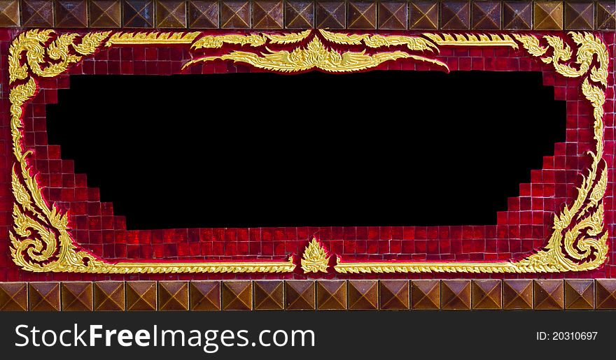 Stucco frame golden of thai in the brick-red. Stucco frame golden of thai in the brick-red.