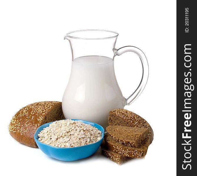 Milk and bread isolated on a white background