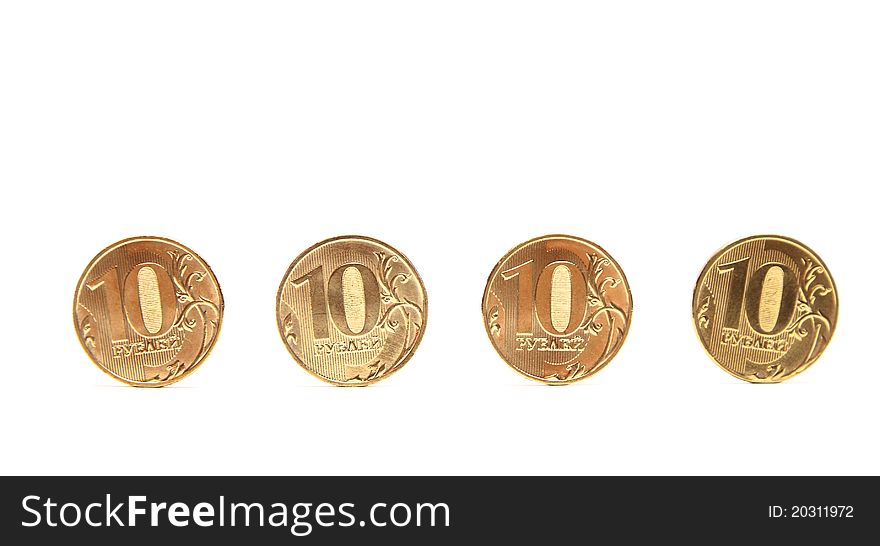 Gold Coins in a row. Coins of ten roubles