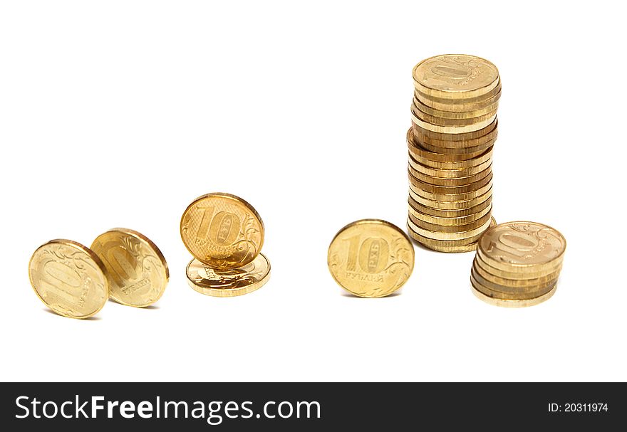 Heap of Gold Coins. Coins of ten roubles