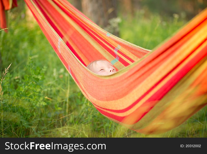 Adorable baby relaxing in hammock