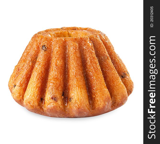 Round delicious cake with raisins isolated