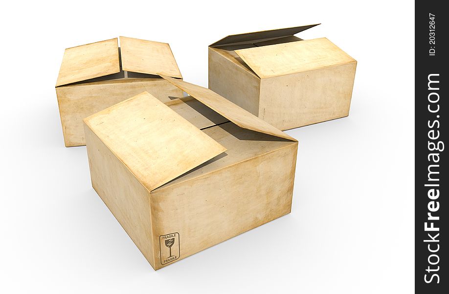 Three cardboard boxes, with traces of use.