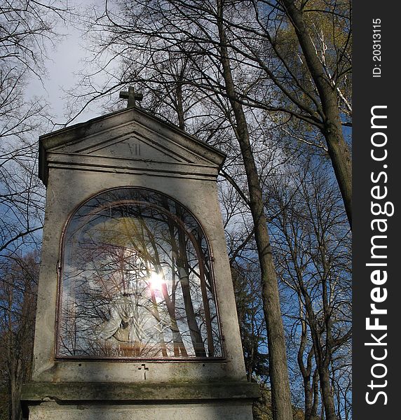 Way of the Cross near Cvikov town in sunlight. Way of the Cross near Cvikov town in sunlight