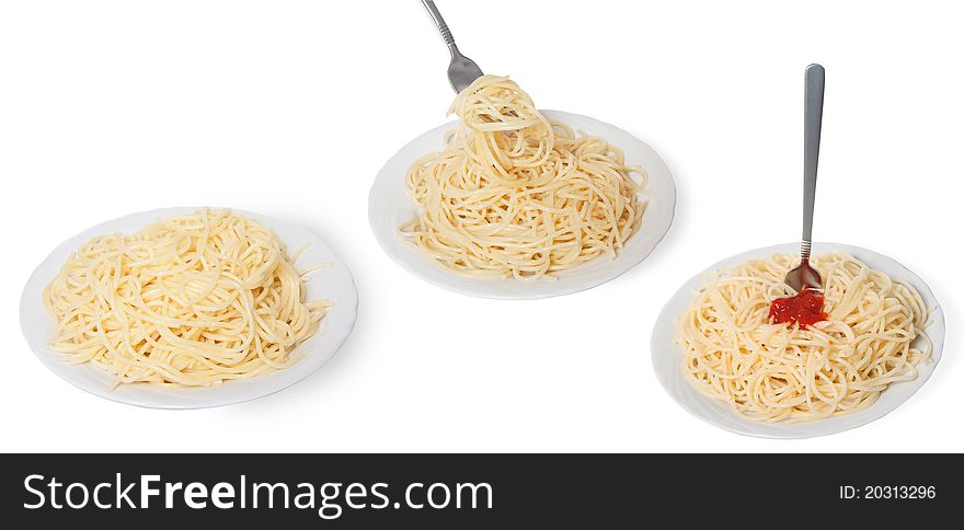 Three Spaghetti serve on plate. Three Spaghetti serve on plate