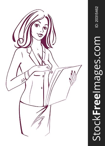Businesswoman with pen cartoon style illustration. Businesswoman with pen cartoon style illustration